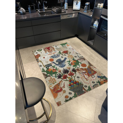 Light-Toned Tropical-Themed Dragon, Elephant, and Horse Patterned Creative Modern Decorative Rug