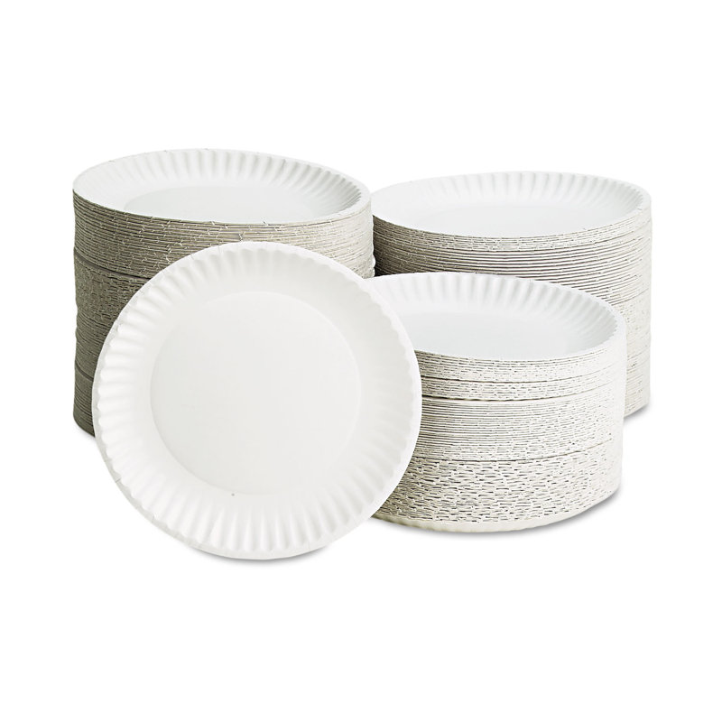 White 9" Compostable Paper Plates, 100-Pack