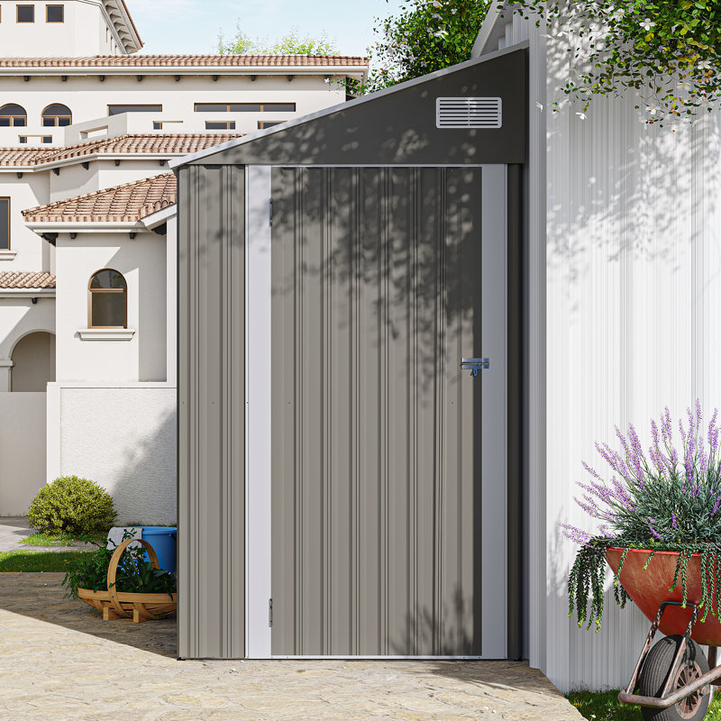 Outdoor Storage Shed Single Hinged Door Surface With Protective Film, Grey