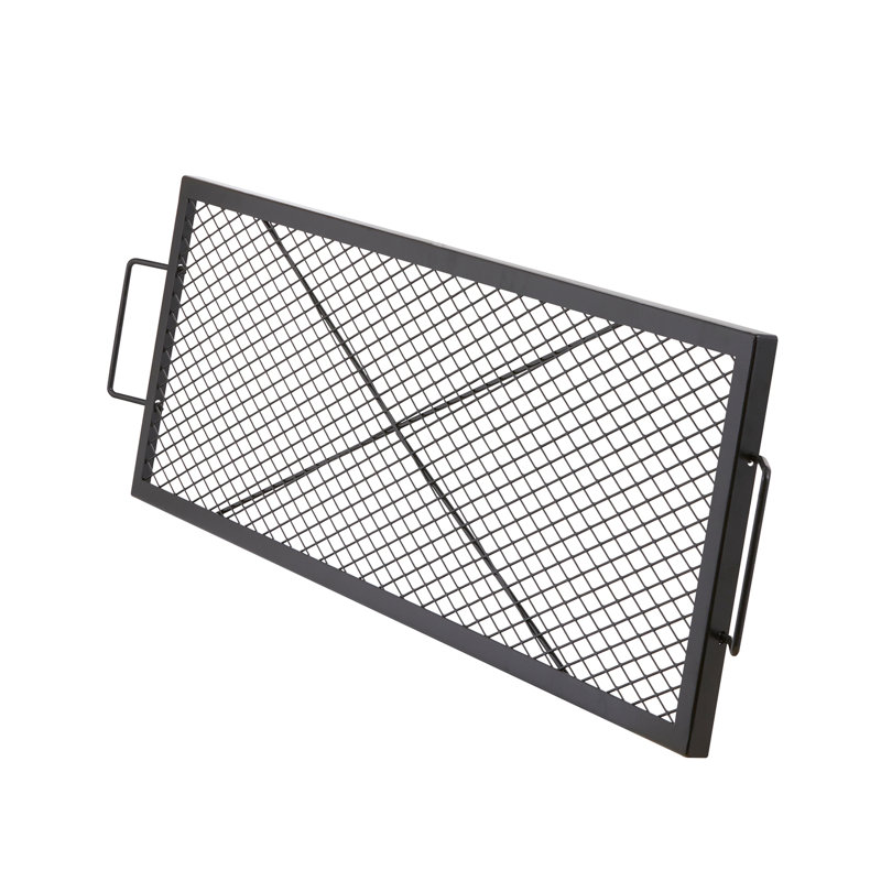 Barbecue pour foyer, rectangulaire en acier de 44 pouces pour le camping, capacité de charge élevée, maille en losange, même chaleur, noir très résistant avec support en X, fête extérieure idéale, transfert,