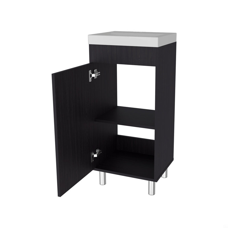Meuble-lavabo avec 1 porte et 2 tablettes de rangement Wengue, Noir