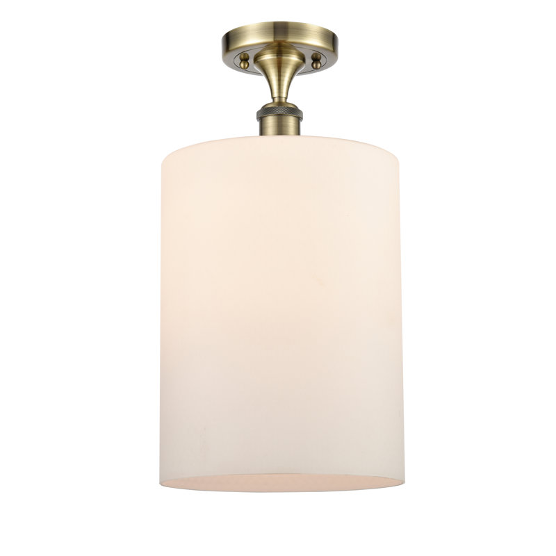 Plafonnier semi-encastré 1 lumière 9 po Heiman, Blanc mat, DEL, Laiton antique