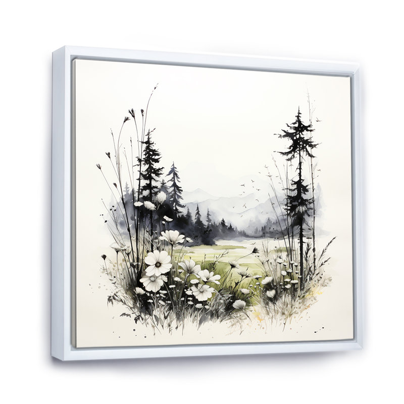 Faune sauvage, fleurs d'hiver sur toile, H 24 po x l 24 po x P 1 po, Cadre flottant blanc