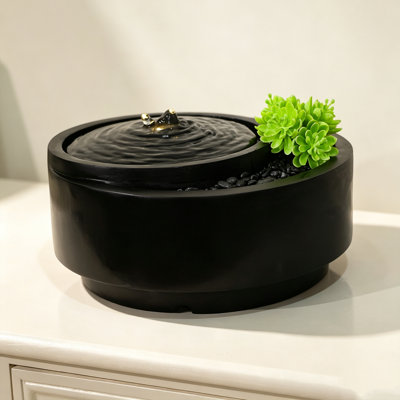 Oval Tabletop Water Fountain with LED Light, Black Resin Indoor Zen Desktop Fountain