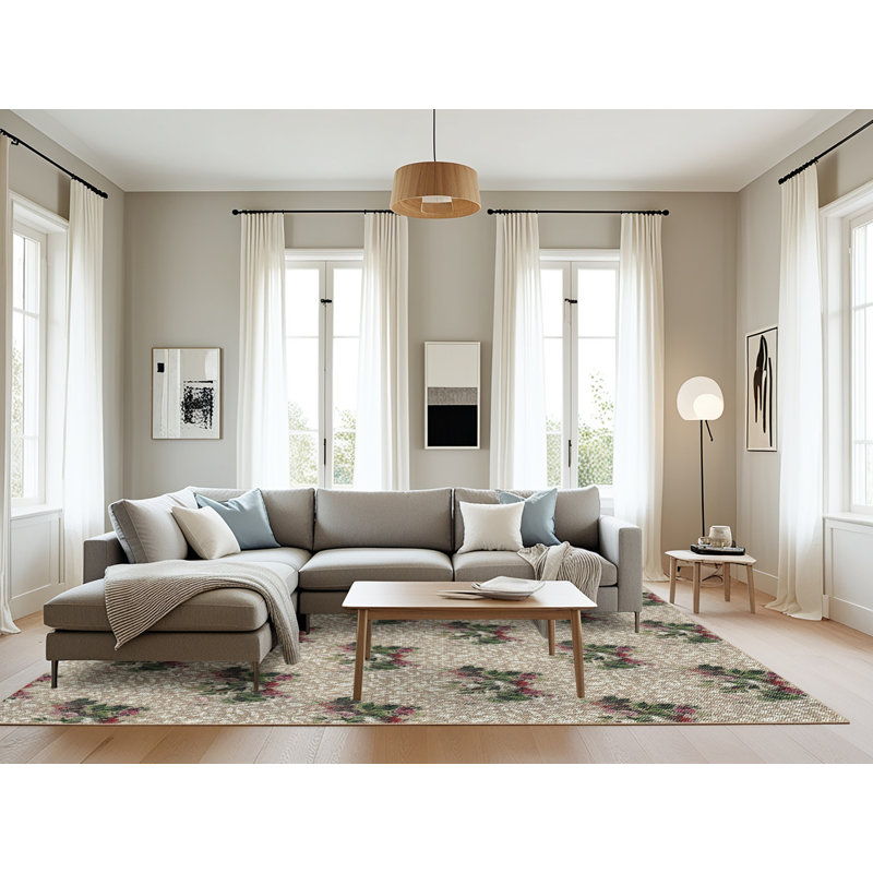 Tapis ivoire à motif floral Iga, Rectangle 8 pi x 12 pi