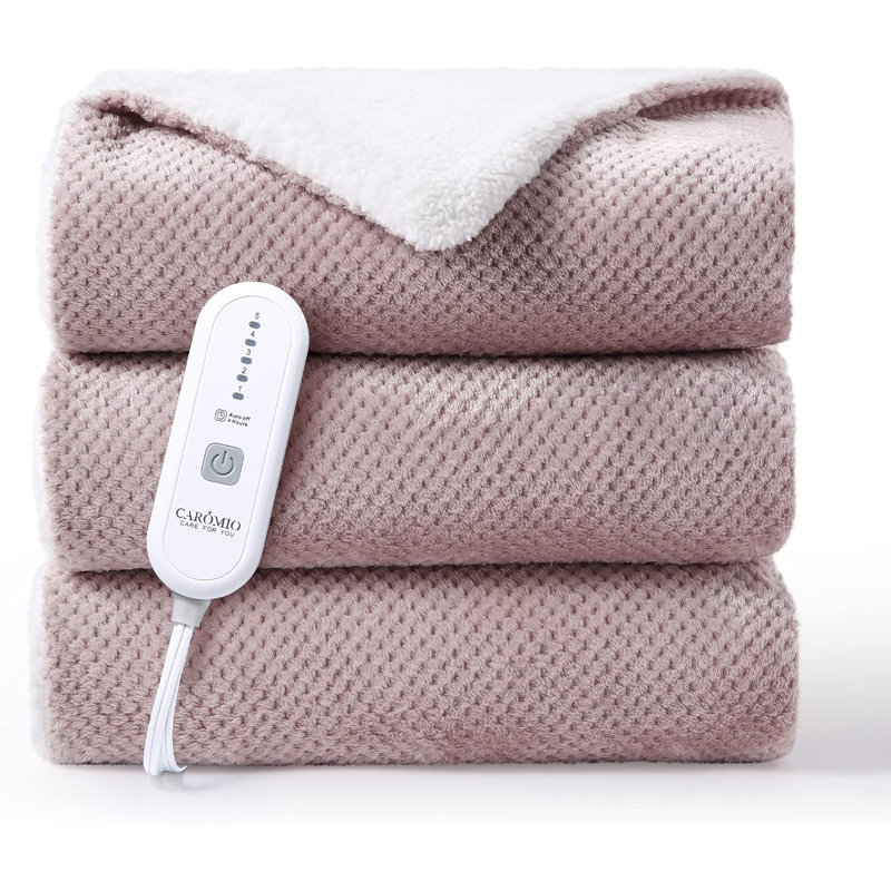 Jeté pour lit chauffant électrique grand format avec double contrôle, couvertures chauffantes en flanelle Sherpa, jets chauffants doux pour canapé avec 5 réglages de chaleur et 4 heures d'arrêt automatique, rose, 84 po x 90 po