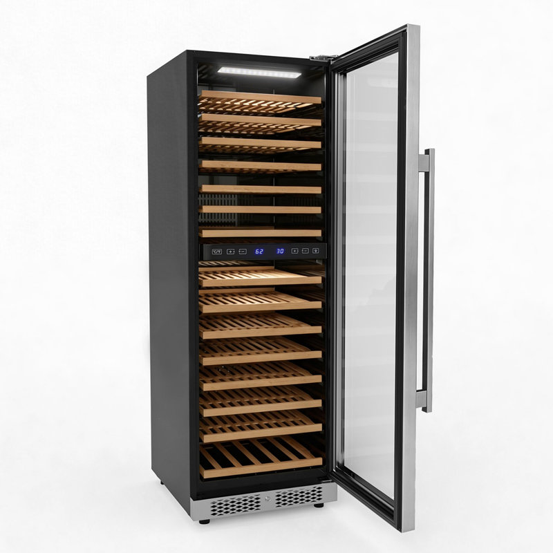 16 Cu.Ft. Dual Zone 160 Bottle Capacity Built-In Wine Cooler In Black With 15-Tier Beech Wood Shelves