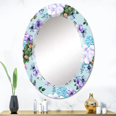 Miroir mural blanc et orange à motif de fleurs bleu clair et ovales