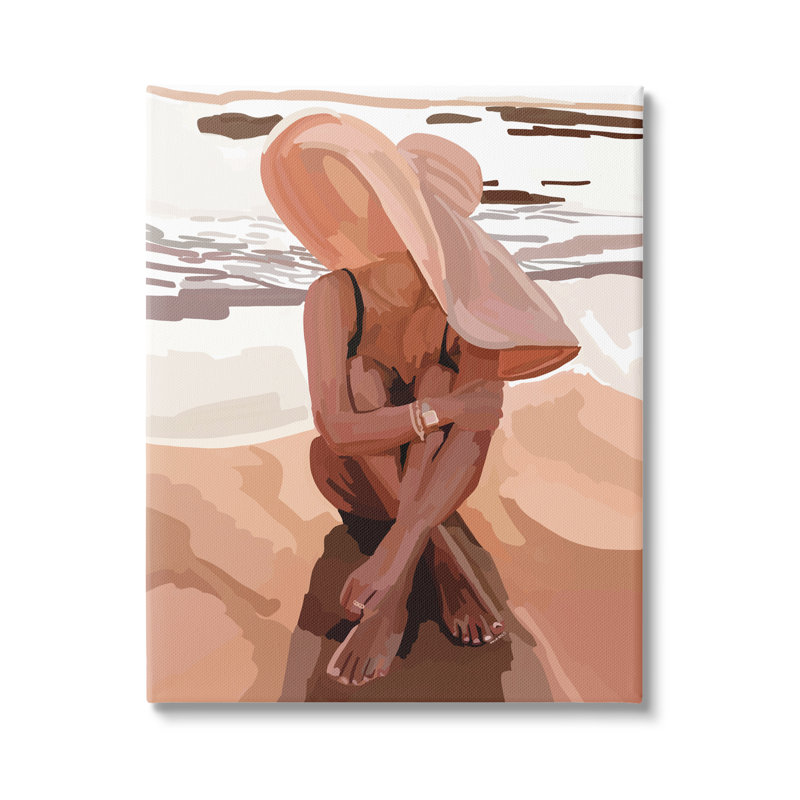 «Woman Sitting Enjoying Ocean Shore Summer Beach» par Amelia Noyes - impression, Toile tendue, H 30 po x l 24 po x P 1,5 po