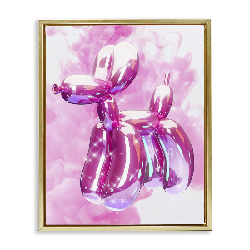 «Balloon Dog with Sparkle» par Ziwei Li, Cadre flottant métallique doré, H 21 po x l 17 po