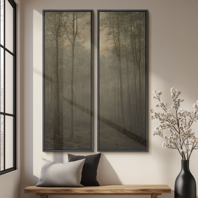 Ensemble de 2 toiles encadrées 20 x 60 pouces Vintage Floral and Landscape, Noir