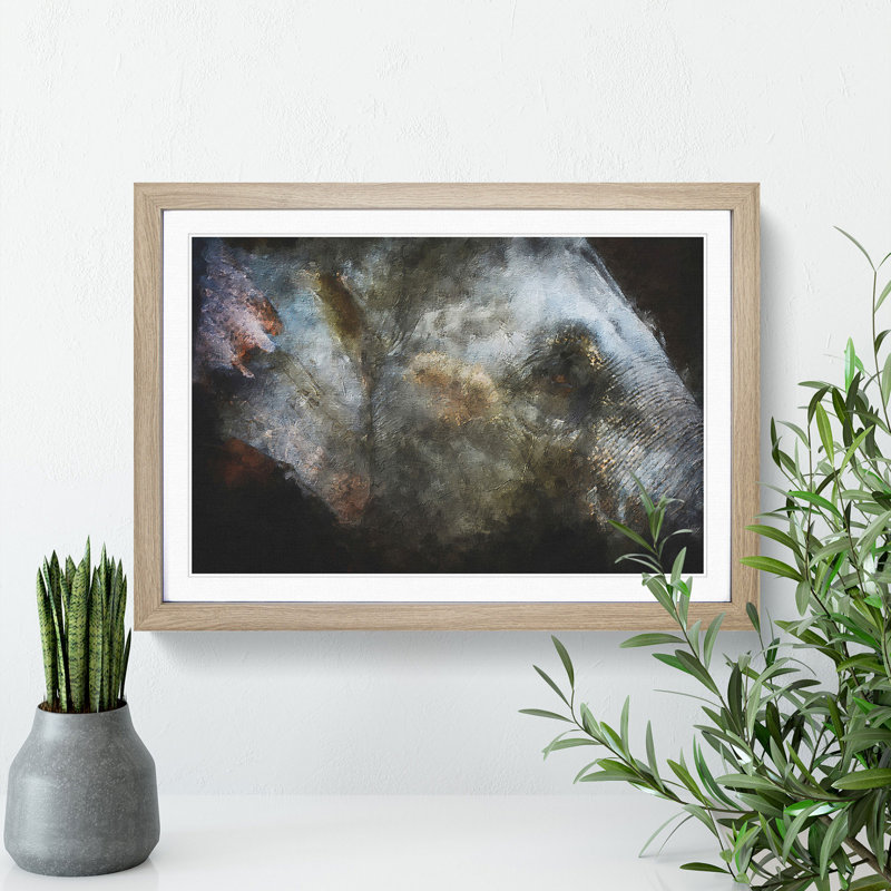 Colourful Elephant - Picture Frame Painting Print, Oak Framed, 45cm H x 63cm W x 2cm D