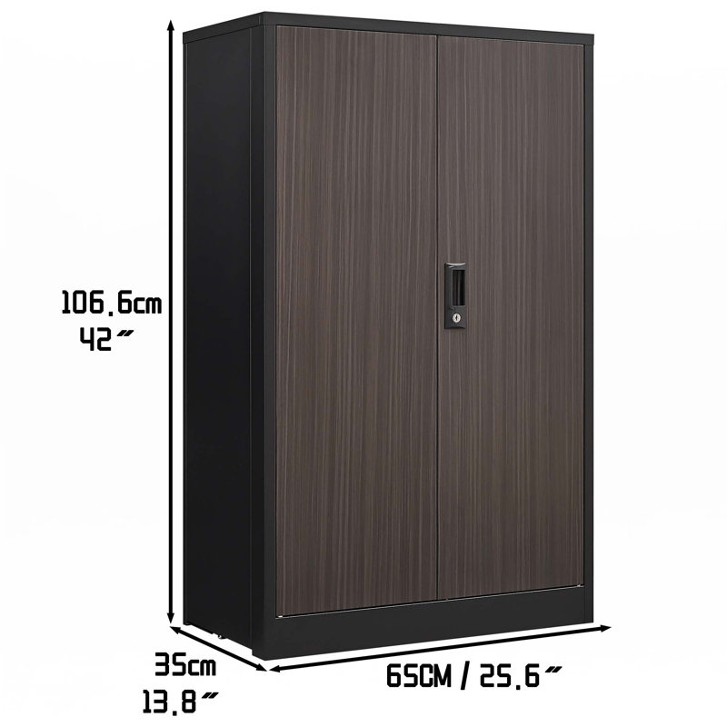 Armoire de rangement en métal avec portes verrouillables et tablette réglable, Noir / brun
