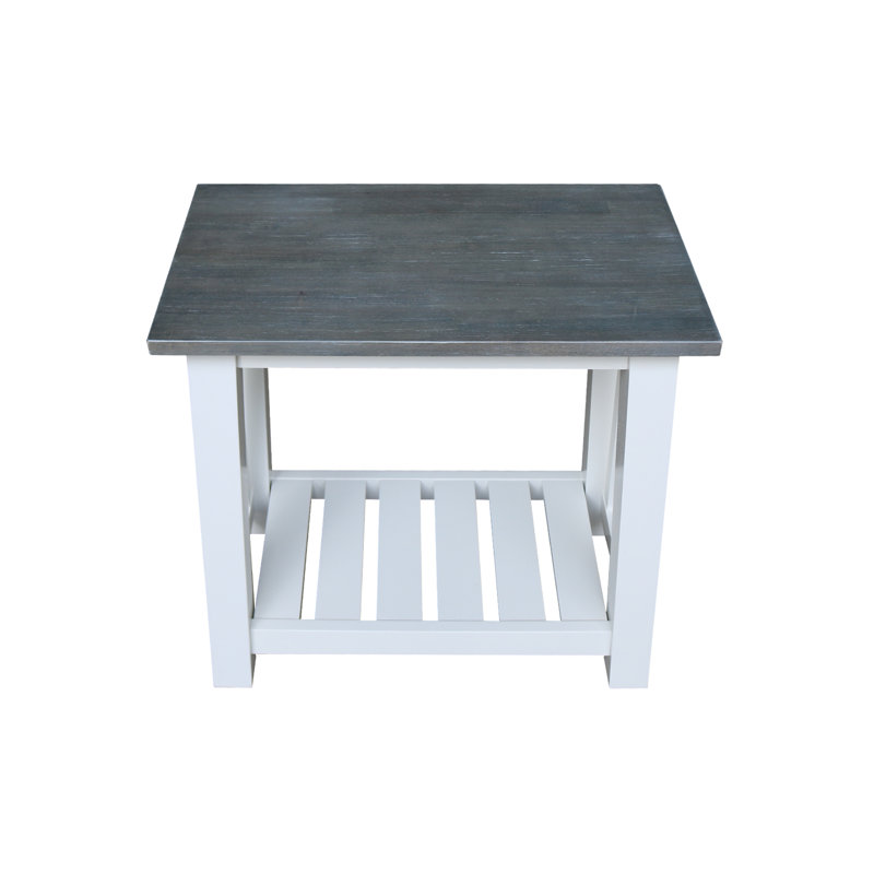 Solid Wood End Table, 24" H x 24" W x 14" D, Heather Gray/White