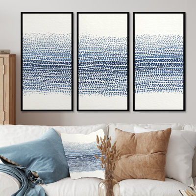 Blue And Beige Oceanic Seaweed  - Coastal Wall Art Set