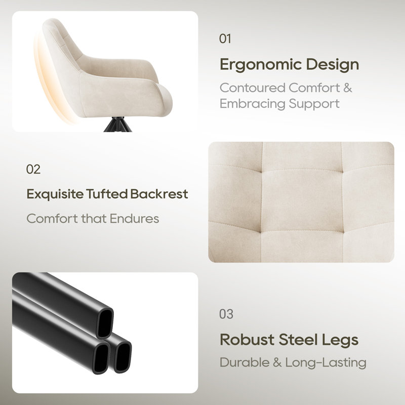 48cm H Fabric Upholstered Metal Upholstered Back Armchair, Beige