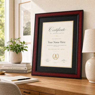 Cherry Solid Wood Diploma Frame with Mat, Tempered Glass