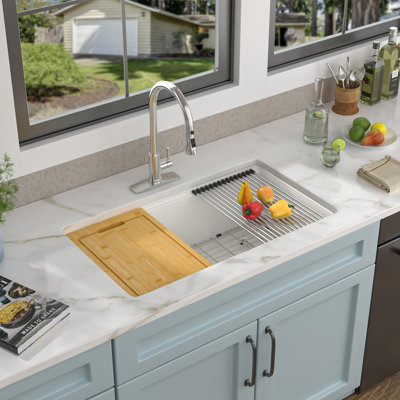 Évier de cuisine encastré à simple cuve en quartz 32 po L
