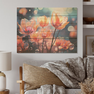 A Burst Of Color I - Tulips Wood Panel Wall Art On Natural Pine Wood