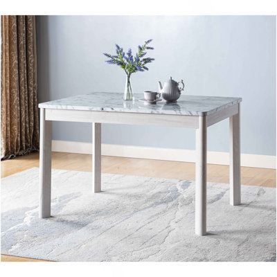 Plateau de table de salle à manger en faux marbre blanc Quatre poteaux de pieds arrondis