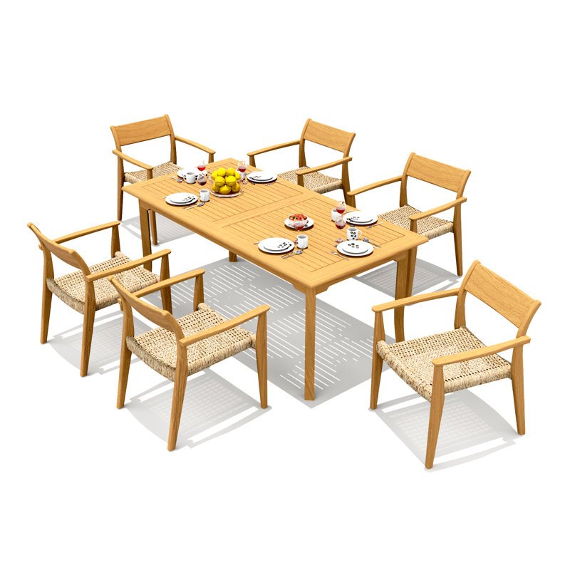 6 Seats 7 Pcs Grade-A Teak Wood Dining Set: 71" Rectangle Table And 6 Amilo Stacking Arm Chairs #11AM1606, 6