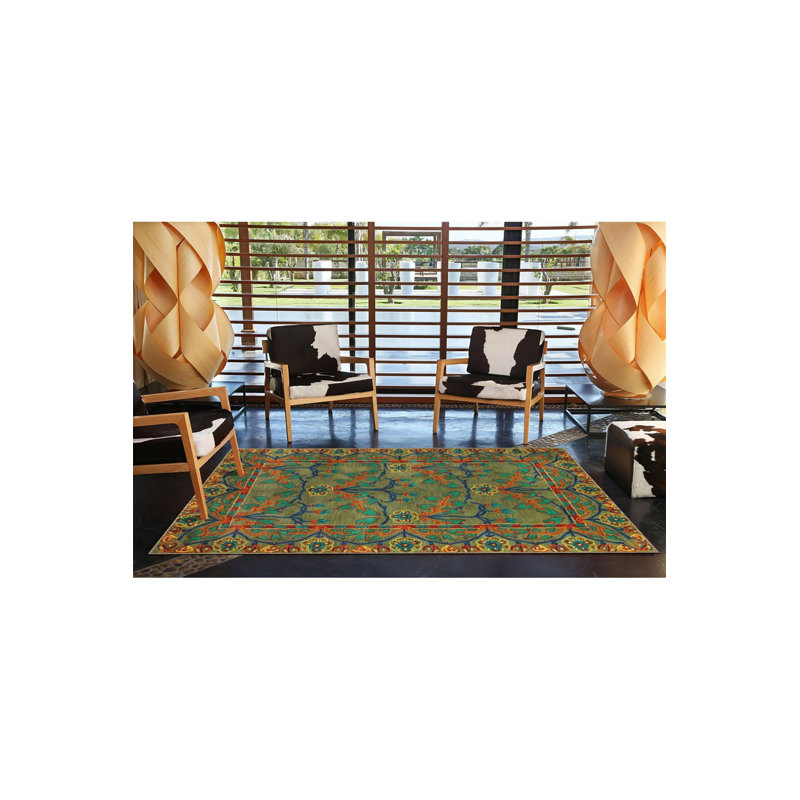 Tapis décoratif vert à motif floral multicolore, Sous-tapis rectangulaire 5 pi 1 po x 7 pi 7 po inc
