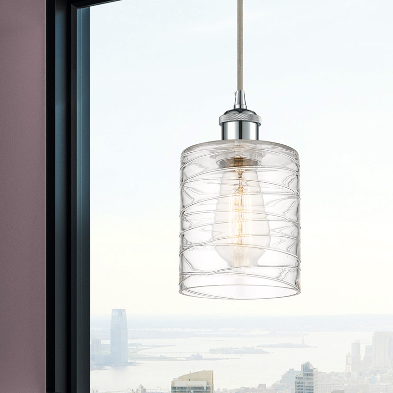 Luminaire suspendu tambour simple à 1 lumière Malcolm, H 8 po x l 5 po x P 5 po, Chrome poli