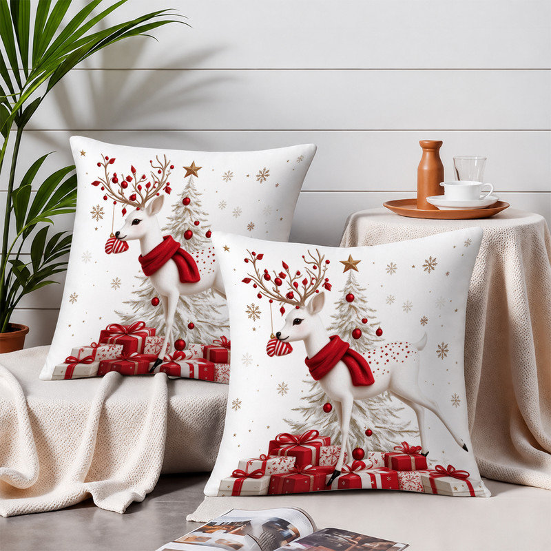 Housses de coussin JYK, Ornements de cerf blanc rouge