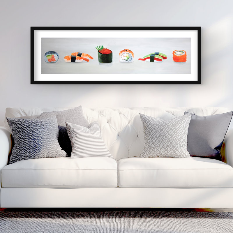 Assortiment de six pièces de sushi - décor imprimé gastronomie noir