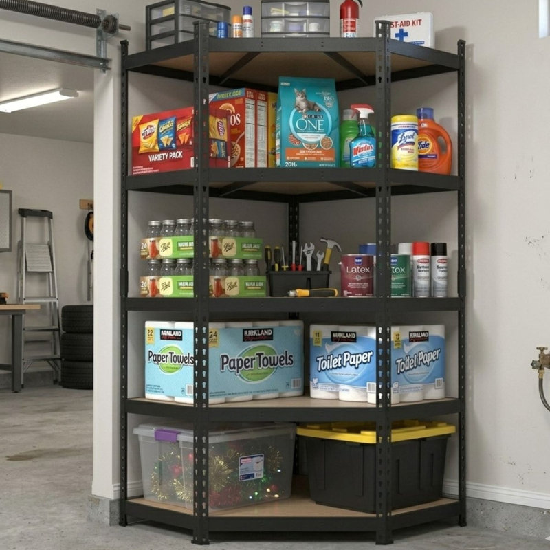 Étagère de rangement en acier thermolaqué noir mat à 5 niveaux avec tablettes HDF Ar Shelving
