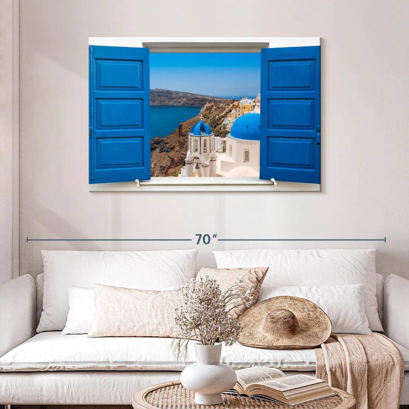 Vue de la fenêtre Gillard Oia, H 30 po x l 45 po