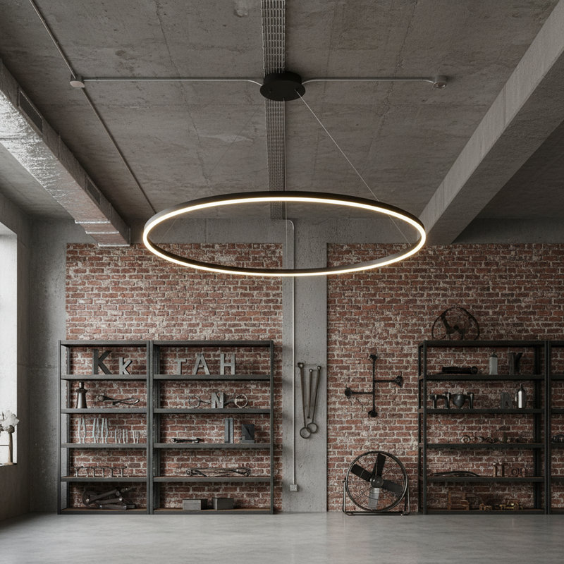 Stockham 1-Light Chandelier Round Circle LED Kitchen Island Pendant Remote Dimming, Matte Black, 3.5" H x 39.4" W x 39.4" D