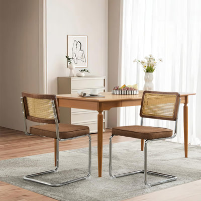 Modern Velvet Dining Chairs Set Of 2, Rattan Back & Chrome Base,Oliver Green by George Oliver