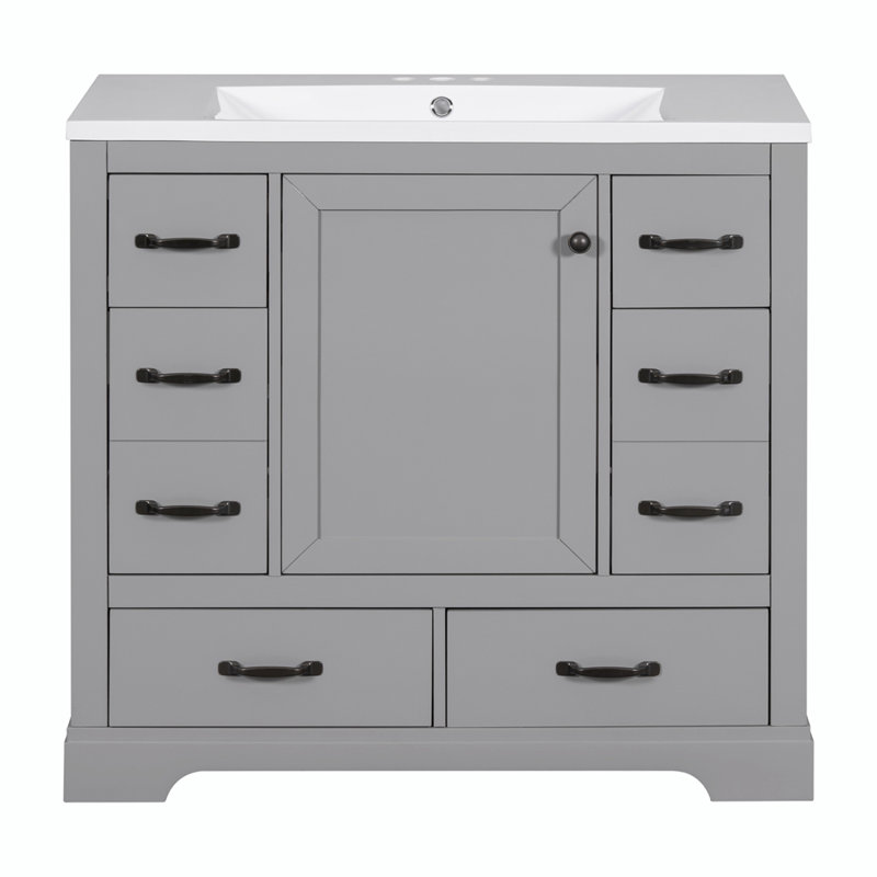 Meuble-lavabo simple avec plateau en céramique Filipp, Gris