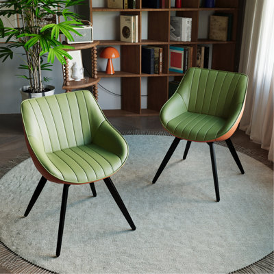Ensemble de 2 chaises de salle à manger, chaise de salle à manger de cuisine moderne médiévale, chaises décoratives en polyuréthane avec pieds en métal noir, convenant à la maison et à la cuisine (vert et orange)
