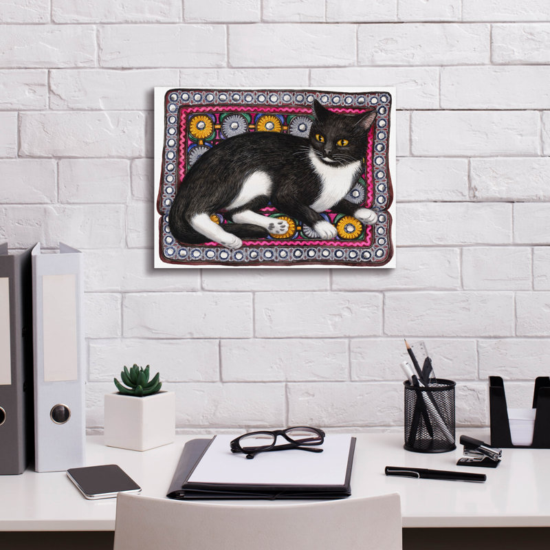  «Chat noir et blanc sur coussin» par Gale Pitt, art mural sur toile, 16 po x 12 po, H 12 po x l 16 po