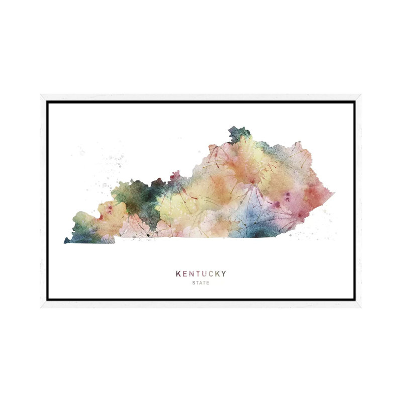 Kentucky State Map - Painting on Canvas, White Framed, 101.6 cm H x 66.04 cm W