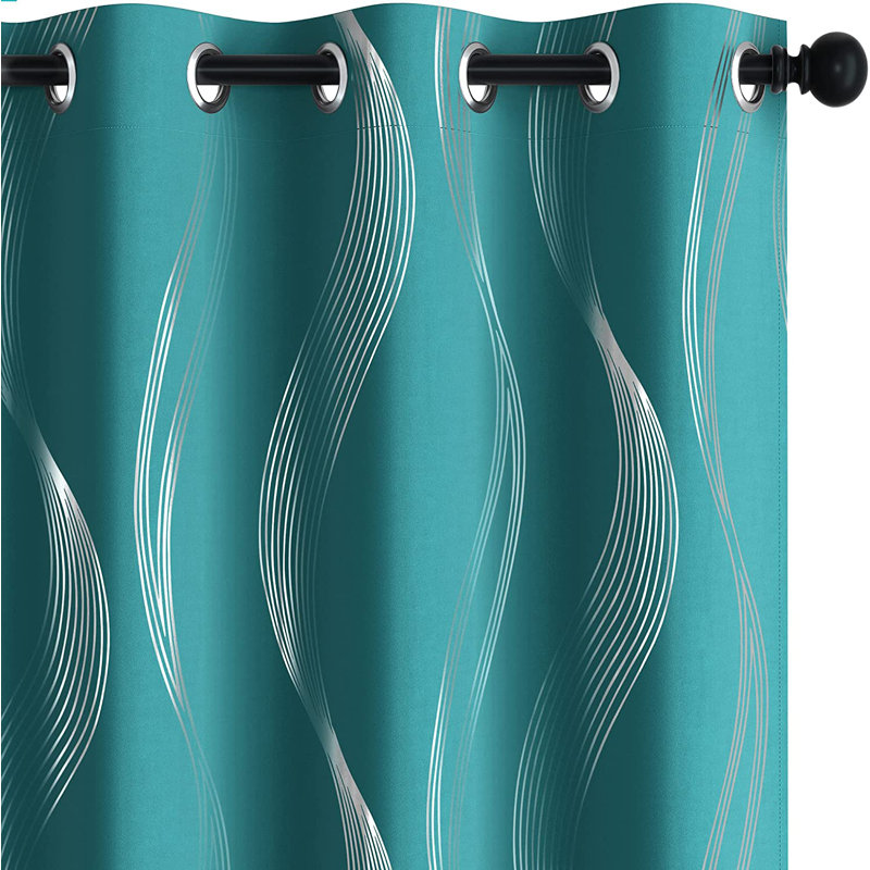Spurgh Sliver Wave Foil Print Blackout Thermal Grommet Curtain Panels (Set of 2), 52" W x 63" L, Turquoise