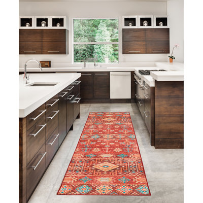 Washable Red and Ivory Machine Woven Area Rug