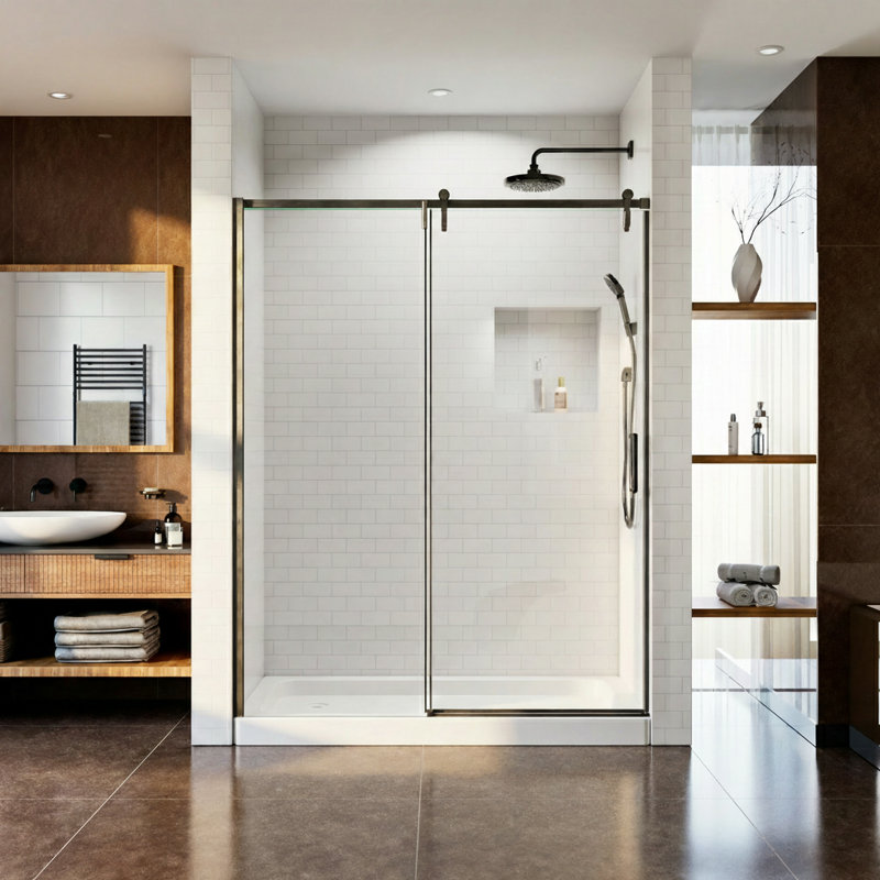 56"-60"W X 76"H Single Sliding Shower Door Soft Close With 1/4" Clear Tempered Glass