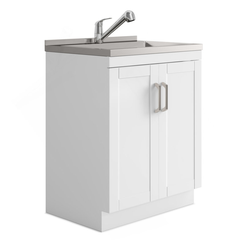 Kyle - Armoire à linge 28 po avec robinet et évier en acier inoxydable - blanc