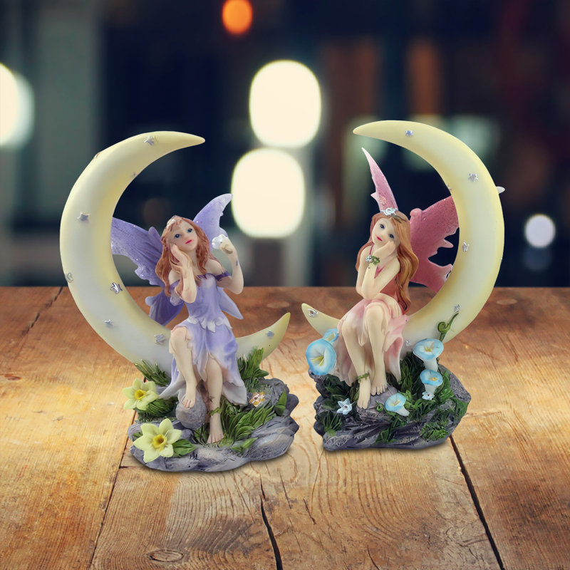 5"H 2-PC Fairy on Moon Figurine Set