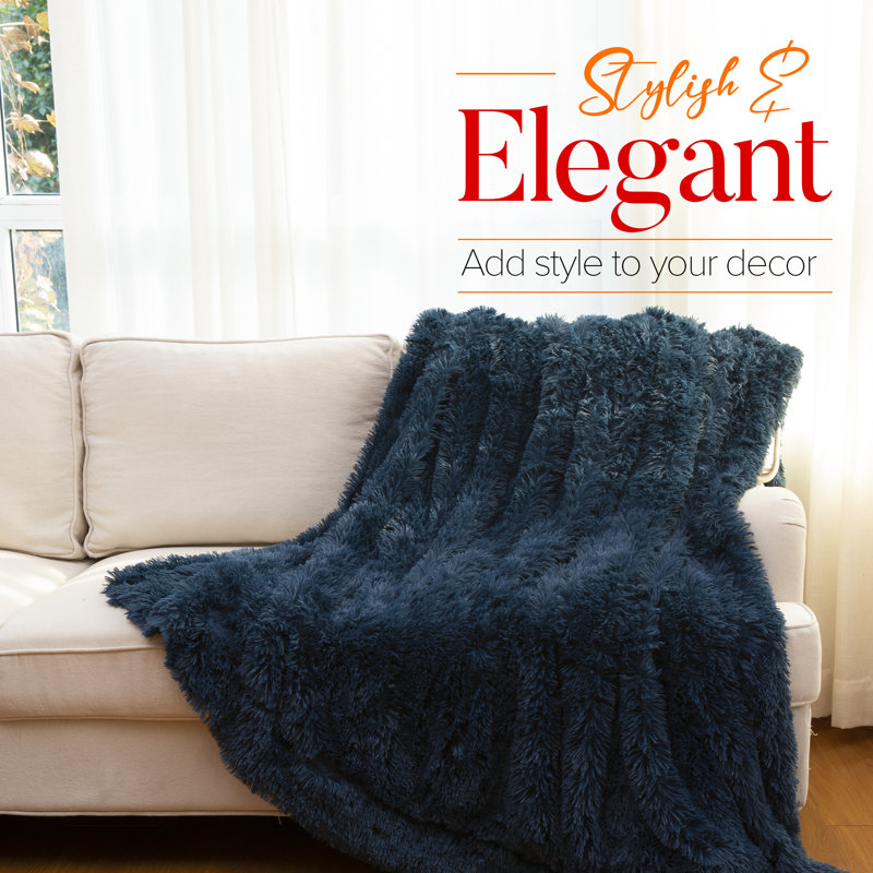 Reversible Faux Fur and Fleece Throw Blanket, 50"x60"