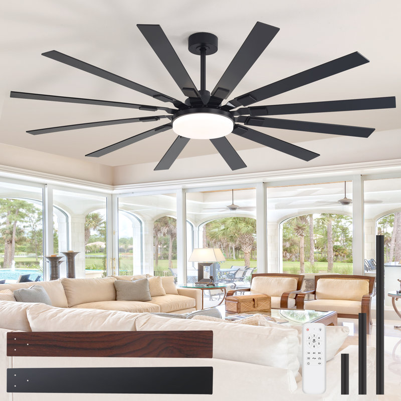 72 Inch Ceiling Fan With Light And Remote ,Indoor/Outdoor Large Fan With Remote , 10-Blade Fan For Patios