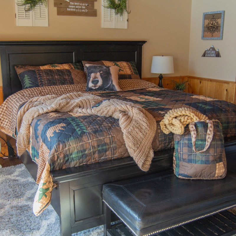 Brown Bear Cabin Reversible Twin Microfiber Quilt Set