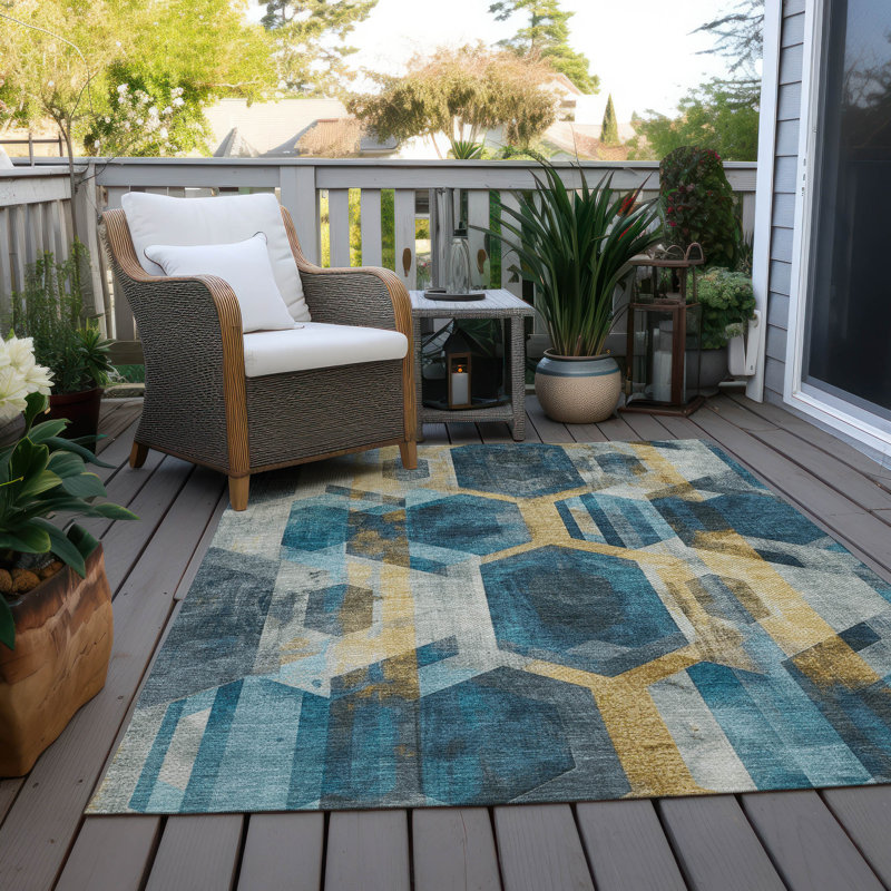 Tapis bleu sarcelle lavable à la machine intérieur / extérieur Cinead ACN1722, Rectangle 10 pi x 14 pi