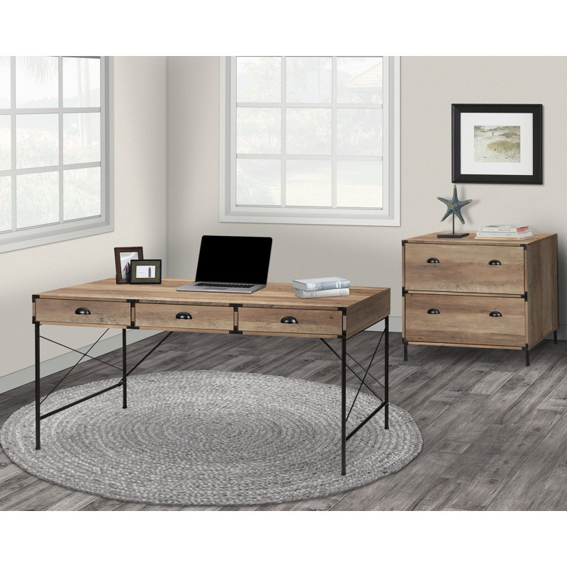 Bureau d'écriture rectangulaire 2 pièces Wycombe, Chêne rustique, H 30 po x l 59 po x P 30 po
