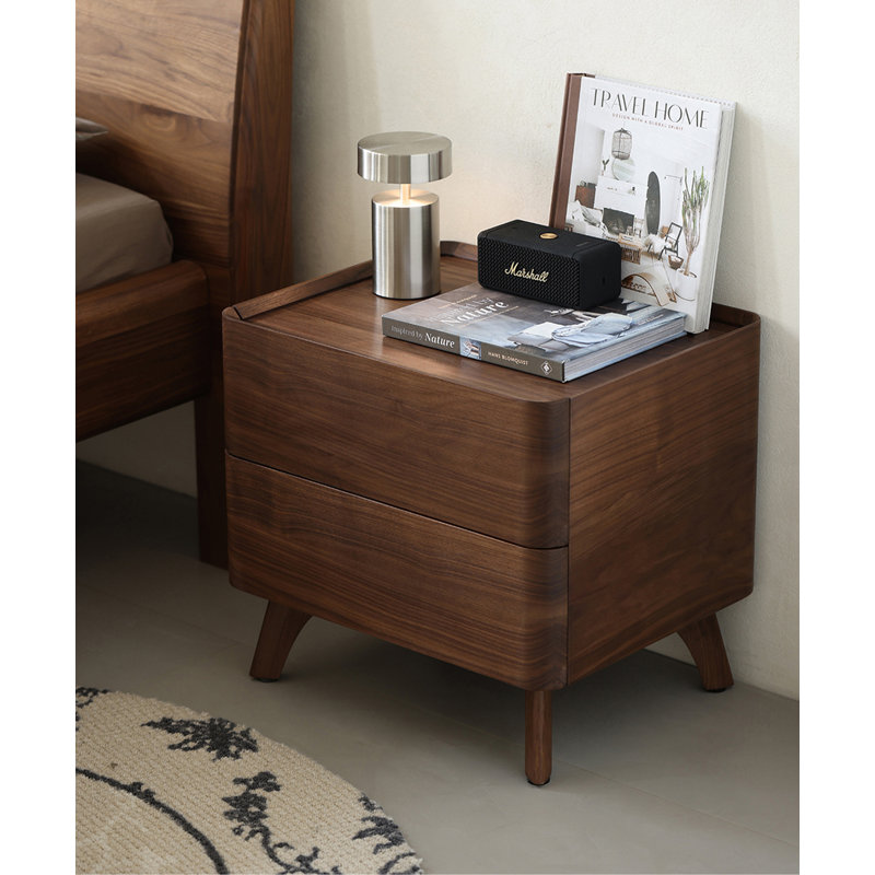 Table de chevet moderne double minimaliste en noyer noir massif