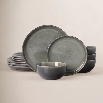 ALOFMO 12 Piece Stoneware Dinnerware Sets, Service For 4