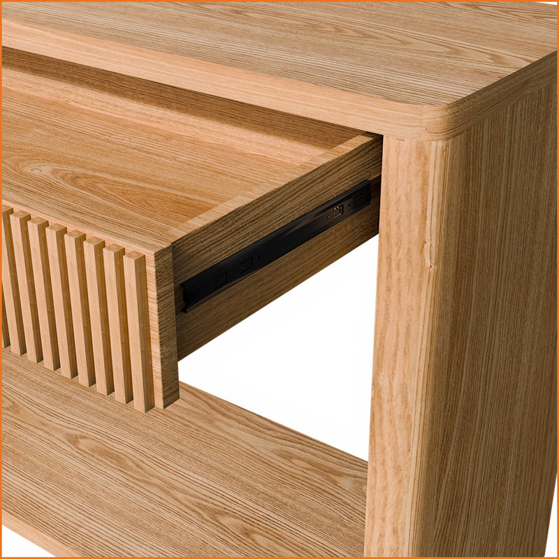 Console cannelée 60 po à 2 tiroirs pour le salon, Chêne